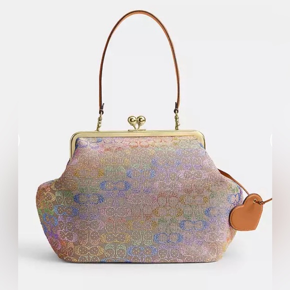 Coach Handbags - Large Coach Kisslock Bag In Crystal Signature Jacquard rainbow 🌈